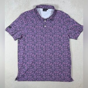 Sunday Swagger Golf L Performance Cotton All Over Print Wine Beer Purple Polo